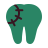 icon eines grünen zahns mit braunem Pflaster
